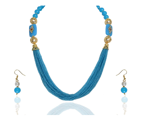 lava beaded layered necklace earrings set at ₹2950 | Azilaa