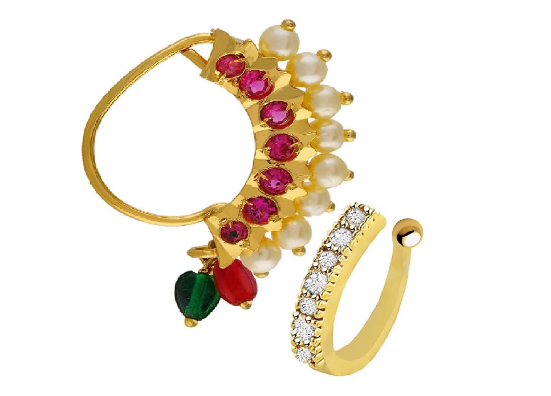 Buy Stylish Sania Mirza Style Without Piercing Clip On Pressing Type Gold  Plated White Nose Ring Pin Stud For Women Online In India At Discounted  Prices