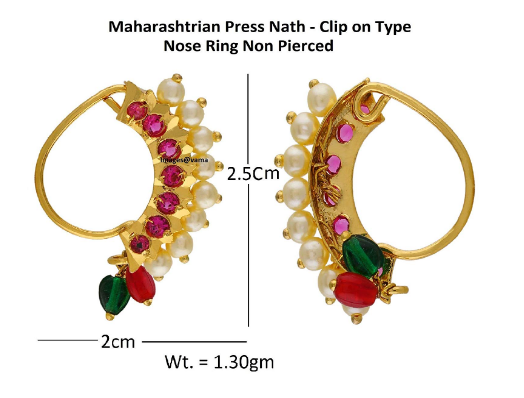 Buy Jewelopia Maharashtrian Red AD Nath CZ Nose Stud Pin Traditional Bridal  Wedding Jewelry Marathi Ad Nose Ring Without Piercing Pearl Gold Plated Clip  On Press Nath For Girls Online at Best