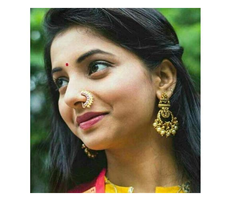 Buy Vighnaharta Gold Plated with Pearl Alloy and Artificial stone Non Piercing  Maharashtrian Nath Nathiya./ Nose Pin valentine day gift valentineday gift  for her gift for him gift for women gift for