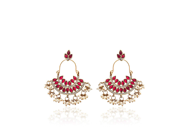 Indian Zaveri Pearls Earrings Pierced Grey Stone Studded Gold Plated Bridal  Set | eBay