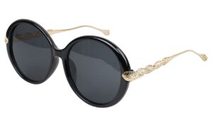 Soigné Female Oversized Round Sunglasses.Black&Golden Rim. See Through Black Lens.Size - Oversized.