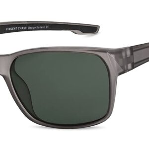 VINCENT CHASE EYEWEAR By Lenskart | Full Rim Wayfarer Branded Latest and Stylish Sunglasses | Polarized and 100% UV Protected | Men & Women | Medium | VC S14462 (Color:-Grey)-Pack of 1