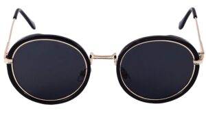 Soigné Oversized Round Sunglasses For Women&Girls.Black&Golden Color Frame.Black Color Lens.Size - Oversized.