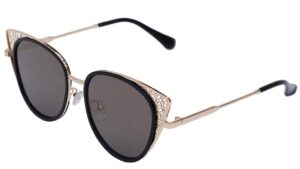 Soigné Oversized Cateye Sunglasses For Girls&Women.Golden Color Metal Frame.See Through UV Protected Black Color Flat Lens.Size Map-OVERSIZED.
