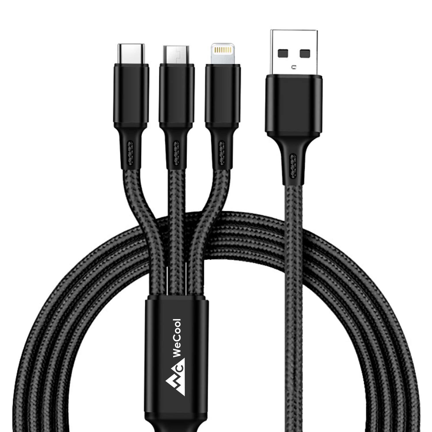 Wecool Nylon Braided Multifunction Fast Charging Cable For Android Smartphone, And Type C Usb Devices, 3 In 1 Charging Cable, 3A, Feet) (Black) - EASYCART