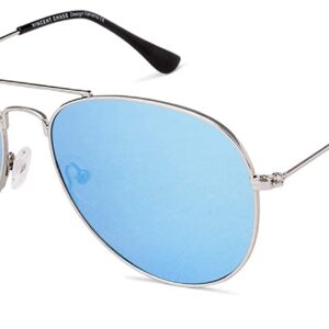 VINCENT CHASE EYEWEAR By Lenskart | Full Rim Aviator Branded Latest and Stylish Sunglasses | Polarized and 100% UV Protected | Men & Women | Medium | VC S11075 (Color:-Silver)-Pack of 1
