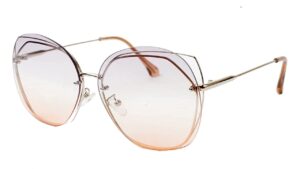 Soigné Female Oversized Sunglasses.Silver Frame. See Through Light Grey & Light Orange Color UV Protected Lens.Size - Oversized.