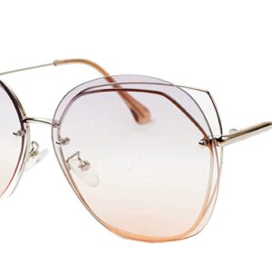 Soigné Female Oversized Sunglasses.Silver Frame. See Through Light Grey & Light Orange Color UV Protected Lens.Size - Oversized.