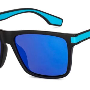Vincent Chase By Lenskart | Black Blue Full Rim Square Branded Latest and Stylish Sunglasses | 100% UV Protected | Men & Women | Large | VC S14457