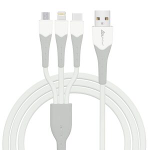 Wecool Unbreakable 3 in 1 Charging Cable with 3A Speed, Fast Charging Multi Purpose Cable 1.25 Mtr Long, Type C cable, Micro Usb Cable and Cable for iPhone, White