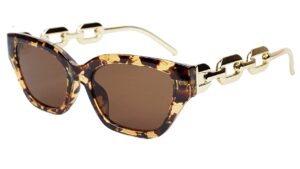Soigné Female Cateye Sunglasses.Tortoise Print Rim.See Through Brown Color UV Protected Lens.Size Map-LARGE.
