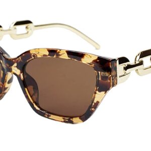 Soigné Female Cateye Sunglasses.Tortoise Print Rim.See Through Brown Color UV Protected Lens.Size Map-LARGE.