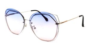 Soigné Female Oversized Sunglasses.Silver Frame. See Through Light Blue & Pink Lens.Size - Oversized.