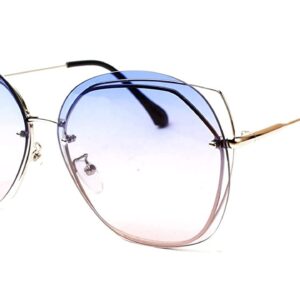 Soigné Female Oversized Sunglasses.Silver Frame. See Through Light Blue & Pink Lens.Size - Oversized.