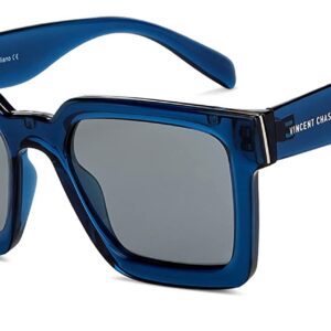 Vincent Chase By Lenskart | Blue Transparent Grey Full Rim Square Branded Latest and Stylish Sunglasses | Polarized and 100% UV Protected | Men & Women | Large | VC S15037