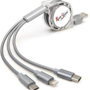 king shine Multi Retractable 3.0A Fast Charger Cord, Multiple Charging Cable 4Ft/1.2m 3-in-1 USB Charge Cord Compatible with Phone/Type C/Micro USB for All Android and iOS Smartphones (Multicolor)