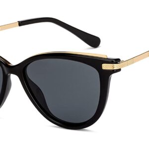 Vincent Chase By Lenskart | Gold Black Grey Full Rim Cat Eye Branded Latest and Stylish Sunglasses | Polarized and 100% UV Protected | Men & Women | Small | VC S11176