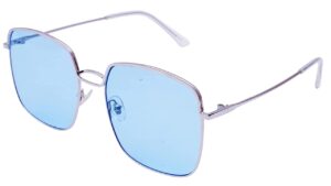 Soigné Oversized Square Sunglasses For Girls,Women&Ladies.Silver Color Frame.See Through Blue Color UV Protected Flat Lens.Size Map-OVERSIZED.