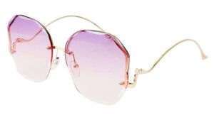 Soigné Female Oversized Sunglasses.Golden Frame. See Through Gradient Light Blue & Light Pink Color UV Protected Lens. Size - Oversized.