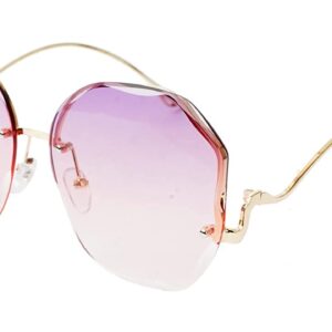 Soigné Female Oversized Sunglasses.Golden Frame. See Through Gradient Light Blue & Light Pink Color UV Protected Lens. Size - Oversized.