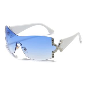 JM Oversized Rimless Y2K Sunglasses for Women Men,Trendy Shield Wrap Around Sun Glasses