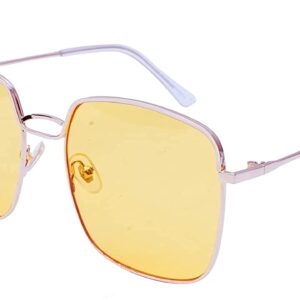 Oversized Square Female Sunglass. See Through Yellow Color UV Protected Lens. Nice,Comfortable, Stylish & Trendy Eyeglasses, High Quality Finishing. Cool&Classy Look.Comes With A Case & Wipe Cloth. Size Map- OVERSIZED. Lens Width: 5.8cm :: Frame Height: 5.4cm :: Bridge Width: 2.4cm :: Frame Length: 14cm :: Frame Width: 14cm