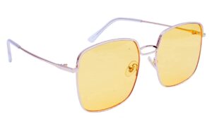 Soigné Oversized Square Sunglasses For Girls,Women&Ladies.Rose Gold Color Frame.See Through Yellow Color UV Protected Flat Lens.Size Map-OVERSIZED.