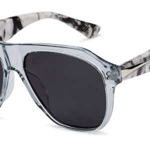 Vincent Chase By Lenskart | Grey Transparent Grey Full Rim Square Branded Latest and Stylish Sunglasses | Polarized and 100% UV Protected | Men & Women | Large | VC S15428