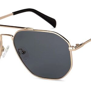 Vincent Chase By Lenskart | Gold Grey Full Rim Pilot Branded Latest and Stylish Sunglasses | 100% UV Protected | Men & Women | Large | VC S14495