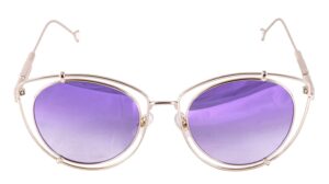 Soigné Oversized Cateye Sunglasses For Women&Girls.Golden Color Metal Frame.See Through Reflective Purple Color Lens.Size - Oversized.