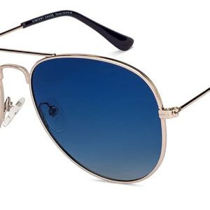 Vincent Chase By Lenskart | Gold Blue Full Rim Pilot Branded Latest and Stylish Sunglasses | 100% UV Protected | Men & Women | Medium