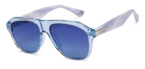 Vincent Chase By Lenskart | Blue Transparent Blue Full Rim Square Branded Latest and Stylish Sunglasses | Polarized and 100% UV Protected | Men & Women | Large | VC S15428