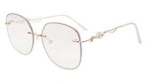 Soigné Oversized Sunglasses For Girls, Women & Ladies. Golden Metal Frame. See Through Light Pink & Transparent UV Protected Lens.