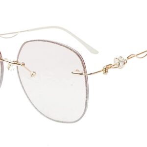 Soigné Oversized Sunglasses For Girls, Women & Ladies. Golden Metal Frame. See Through Light Pink & Transparent UV Protected Lens.