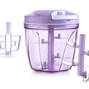 CLVJ 1000ml Round Kitchen Dori Handy Vegetable Chopper, Fruit, Onion, Dry Fruit, Salad Maker Quick String Chopper Machine, Cutter – 5 Stainless Steel Blades & Whisker (Purple)