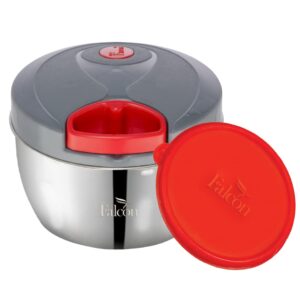 PDDFALCON Food Grade Certified Stainless Steel Handy and Compact Vegetable Chopper with 3 Stainless Steel Blades, Extra BPA Free Lid to use as Chop and Store Container (450ml, Red)