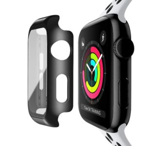 baozai Compatible with Apple Watch 42mm Case with Built-in Tempered Glass Screen Protector, Full Coverage Hard iWatch Case for Series 3/2/1 (Black, 42mm)