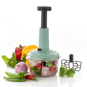 Tosaa 2 in 1 Push Chopper Push and Chop Chopper Vegetable and Fruit Cutter Chopper with Easy Push and Close Button 800 ml |Sea Green (Pack of 1).