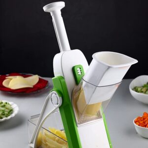 YouBee All in 1 Multi-Purpose Mandoline Slicer, Chopper, Dicer Ideal For Vegetable & Fruits Chopper Cutter With Stainless Steel Blade & Safety Holder/Pusher With 30+ Adjustment - Made in India (Green)