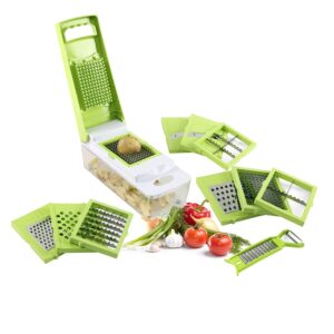 Dudki 13 in 1 Vegetable Cutter, Chopper, Slicer, Dicer, Peeler, Chipper for Kitchen, Unbreakable, Easy-to-use, Food-Grade Body, Easy-to-Push Clean Button (Acrylonitrile Butadiene Styrene, Green)