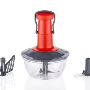 Tosaa Manual Press Fruit & Vegetable Chopper, with 3 Stainless Steel Blades, 1 Whisker, Anti-Slip Base, and Locking System, 500 ml, Color May Vary