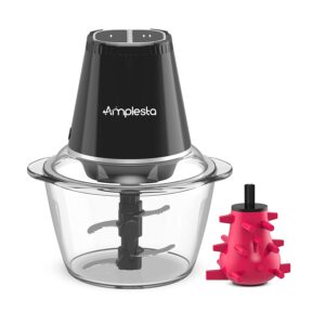 Amplesta Powerful 400W Premium Electric Chopper | 1000ml | 2 speed settings with Garlic peeler | 4 Stainless Steel Blades | Glass Bowl for easy see through | Chop, Mince, Puree, Peel | Black